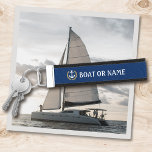 Your Name or Boat Anchor Gold Laurel Navy Blue Wrist Keychain<br><div class="desc">A personalized wrist keychain with your boat name,  family name or other desired text as needed. Featuring a custom designed nautical boat anchor,  gold style laurel leaves and star emblem on navy blue or easily adjust the primary color to match your current theme. Makes a great any occasion.</div>
