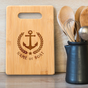 Your Name or Boat Anchor Laurel leaves Star Engraved Cutting Board