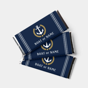Your Name Or Boat Gold Color Laurel Anchor Rope Hershey Bar Favors