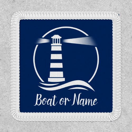 Your Name or Boat Lighthouse Navy Blue White Patch