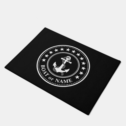Your Name or Boat Name Anchor Stars Black White Doormat