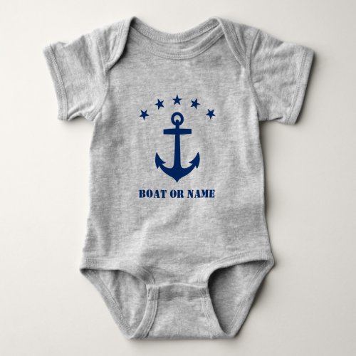 Your Name or Boat Name Classic Anchor Blue  Gray Baby Bodysuit