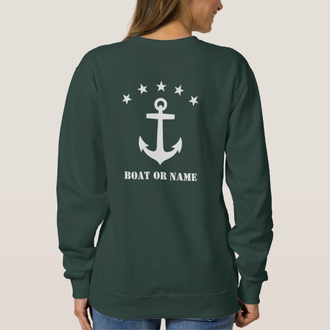 Your Name or Boat Name Classic Anchor Forest Green Sweatshirt (Back)