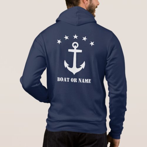 Your Name or Boat Name Classic Anchor Navy Blue Hoodie