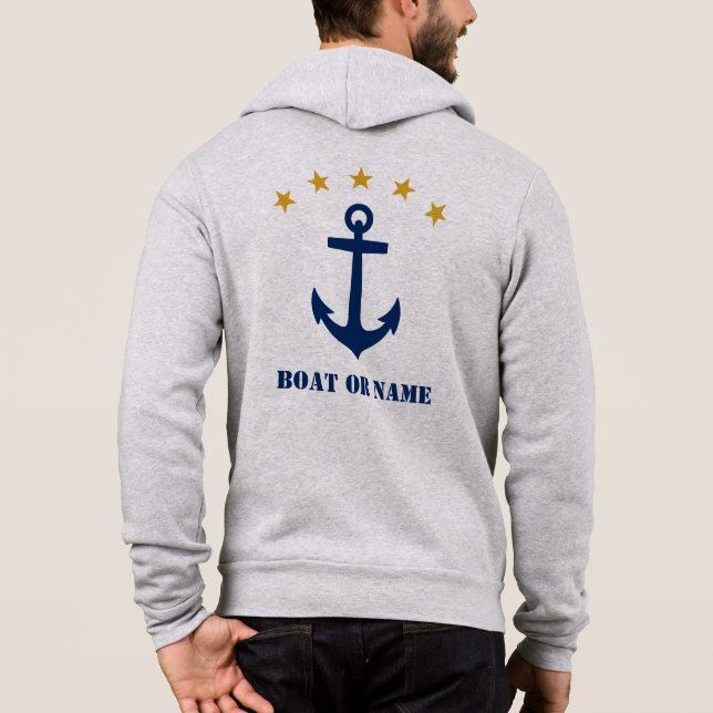 Your Name or Boat Name Classic Anchor Navy Gold Hoodie (Back)