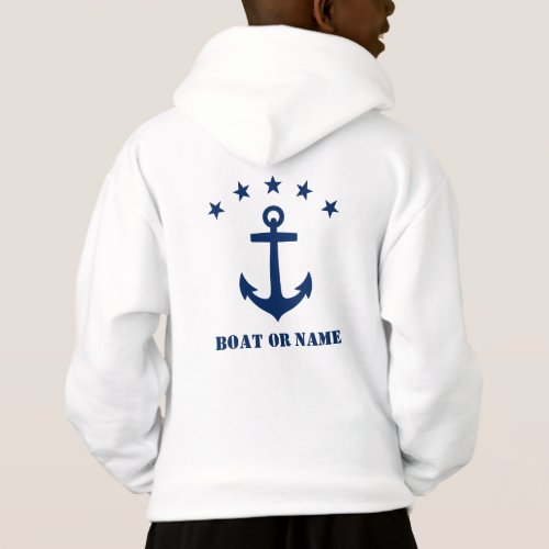 Your Name or Boat Name Classic Anchor Navy  White Hoodie