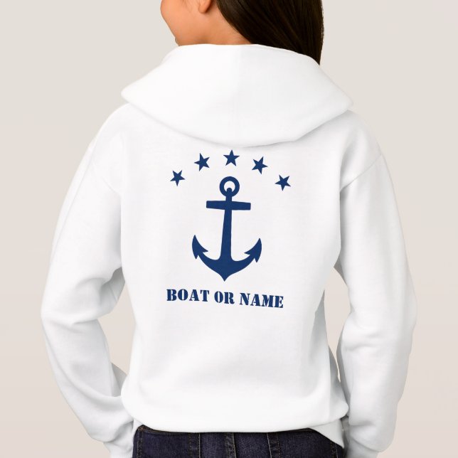 Your Name or Boat Name Classic Anchor Navy & White Hoodie (Back)