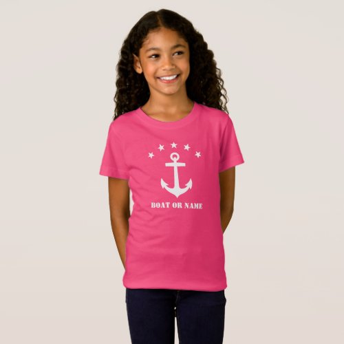 Your Name or Boat Name Classic Anchor Pink  White T_Shirt