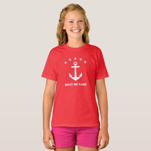 Your Name or Boat Name Classic Anchor Red  White T_Shirt