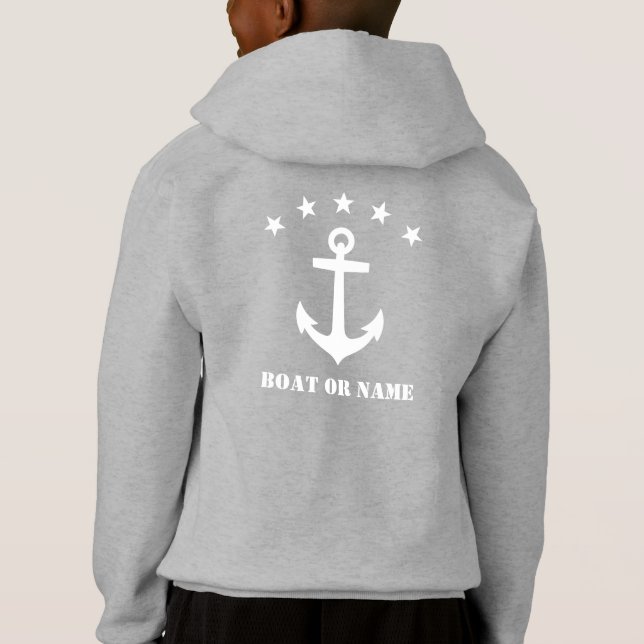 Your Name or Boat Name Classic Anchor White & Gray Hoodie (Back)