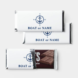 Your Name Or Boat Name Compass Anchor White Blue Hershey Bar Favors