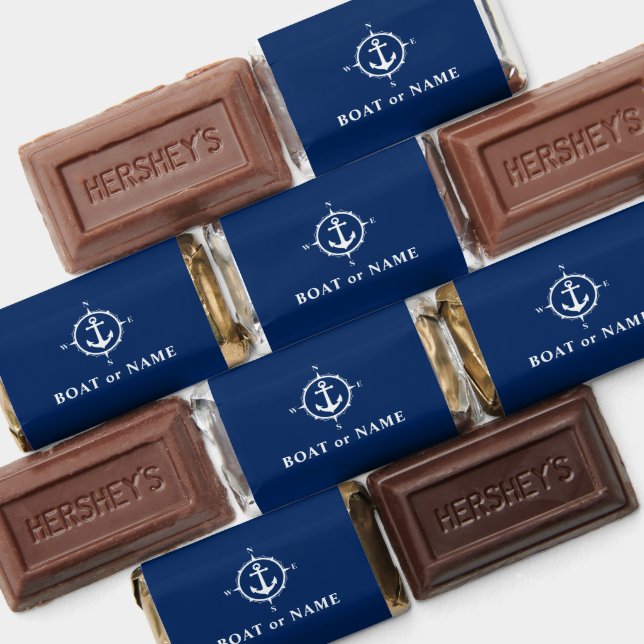 Your Name Or Boat Name Compass Anchor White Blue Hershey's Miniatures (Assorted)
