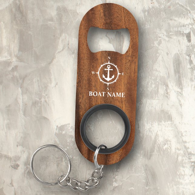 Your Name or Boat Name Compass Anchor Wood Style Keychain Bottle Opener (Creator Uploaded)