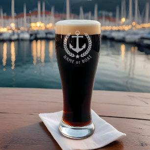 Your Name or Boat Name Nautical Anchor Laurel Star Pilsner Glass
