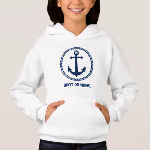 Your Name or Boat Name Nautical Sea Anchor Pink Hoodie