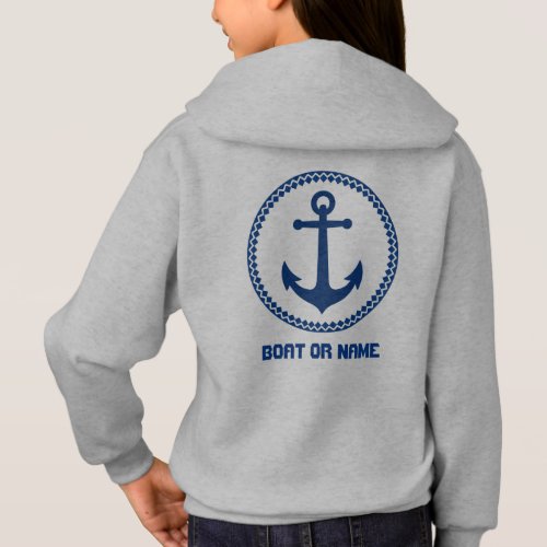 Your Name or Boat Name Sea Anchor Gray  Navy Hoodie