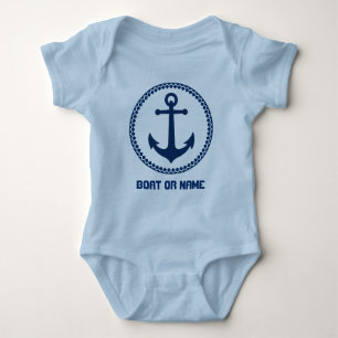 Your Name or Boat Name Sea Anchor Navy and Blue Baby Bodysuit
