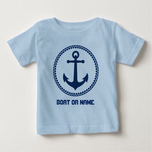 Your Name or Boat Name Sea Anchor Navy and Blue Baby T_Shirt