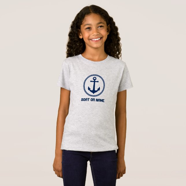 Your Name or Boat Name Sea Anchor Navy Blue & Gray T-Shirt (Front Full)