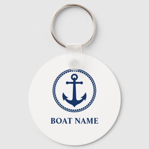 Your Name or Boat Name Sea Anchor Navy Blue White Keychain