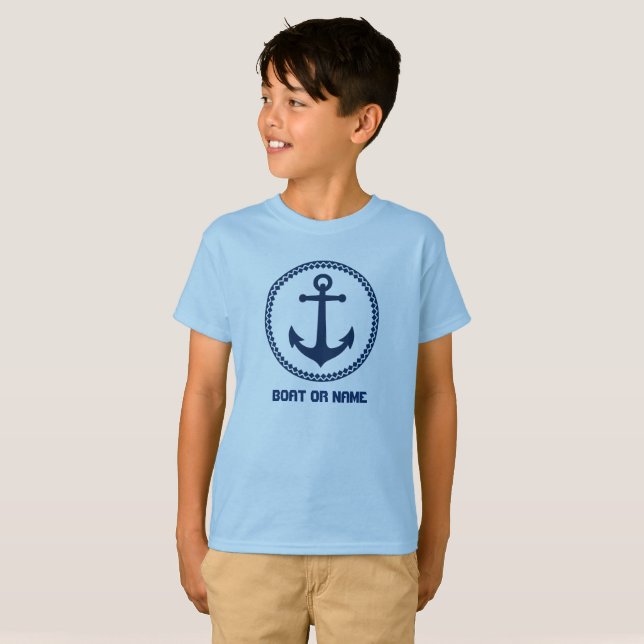 Your Name or Boat Name Sea Anchor Navy Light Blue T-Shirt (Front Full)
