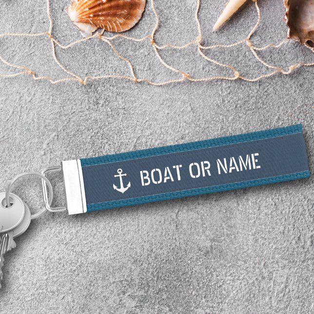 Your Name or Boat Name Vintage Anchor Mist Blue Wrist Keychain (Creator Uploaded)