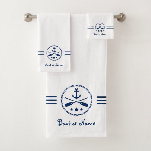 Your Name or Boat Nautical Anchor  Crossed Oars Bath Towel Set