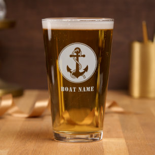 Your Name Or Boat Nautical Anchor Navy Style Pint Glass