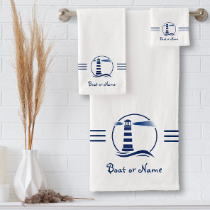 Your Name or Boat Nautical Classic Lighthouse Bath Towel Set