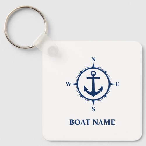 Your Name or Boat Nautical Compass Anchor White Keychain