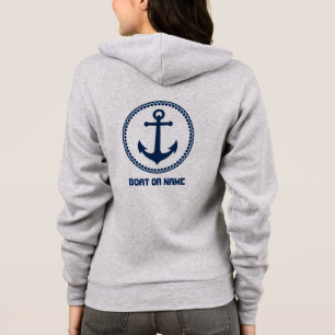 Your Name or Boat Nautical Sea Anchor Blue Gray Hoodie