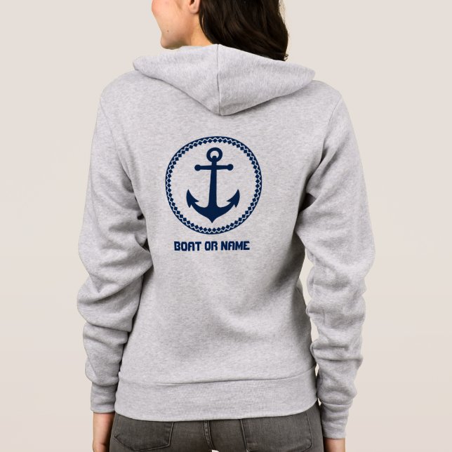 Your Name or Boat Nautical Sea Anchor Blue Gray Hoodie (Back)