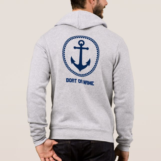 Your Name or Boat Nautical Sea Anchor Blue Gray Hoodie (Back)