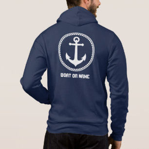 Your Name or Boat Nautical Sea Anchor Navy Blue Hoodie