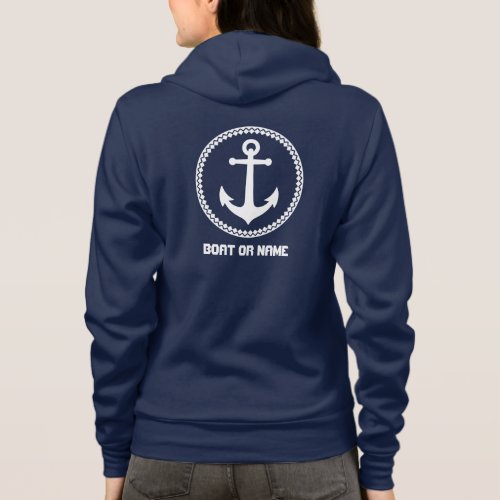 Your Name or Boat Nautical Sea Anchor Navy Blue Hoodie