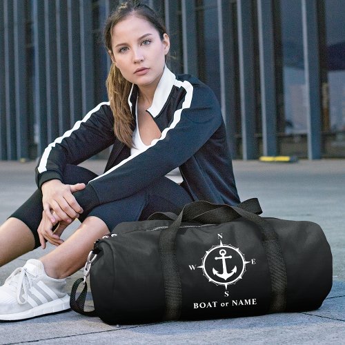 Your Name or Boat Stylish Nautical Compass Anchor  Duffle Bag