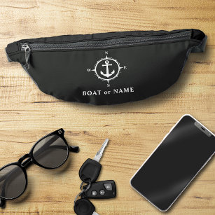 Your Name or Boat Stylish Nautical Compass Anchor  Fanny Pack