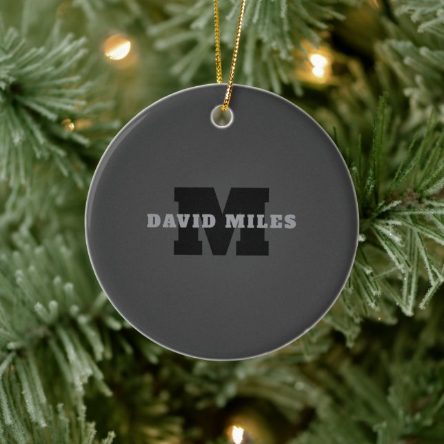 Your Name or Business Name | Modern Masculine Grey Ceramic Ornament (Tree)