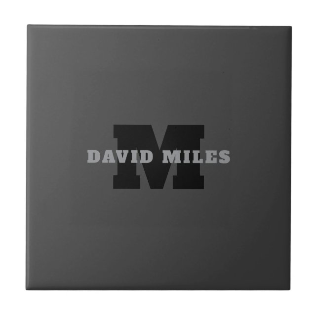 Your Name or Business Name | Modern Masculine Grey Ceramic Tile (Front)