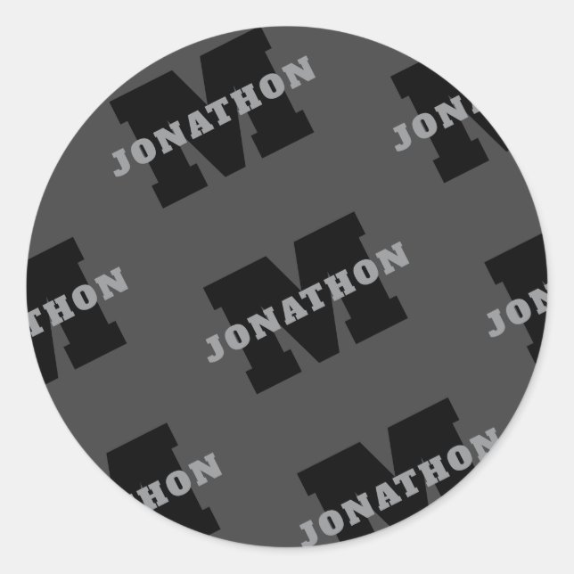 Your Name or Business Name | Modern Masculine Grey Classic Round Sticker (Front)