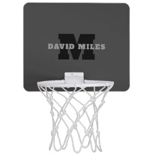 Your Name or Business Name Modern Masculine Grey Mini Basketball Hoop