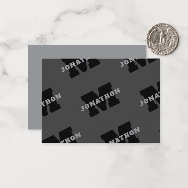 Your Name or Business Name | Modern Masculine Grey Note Card (Front/Back In Situ)