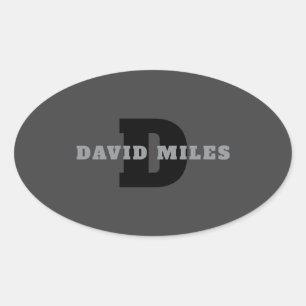 Your Name or Business Name Modern Masculine Grey Oval Sticker