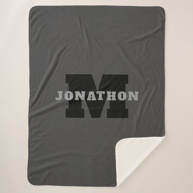 Your Name or Business Name | Modern Masculine Grey Sherpa Blanket (Front)
