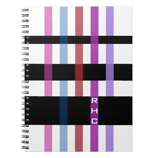 Your Name or Initials & Modern Weaving Stripes Notebook (Front)