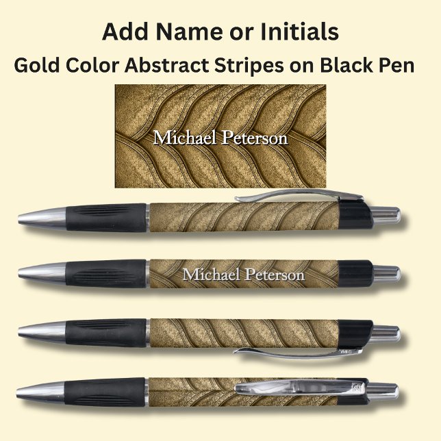 Your Name or Initials on Gold Abstract Stripes Pen (Creator Uploaded)
