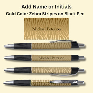 Your Name or Initials on Gold Zebra Stripes Pen