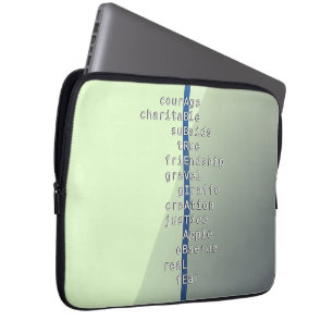 Your name or message with Crosswords? Over green Laptop Sleeve