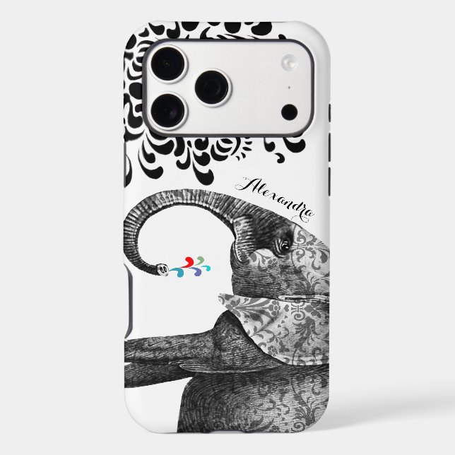 Your Name or Quote Black Hindi Pattern Elephant Case-Mate iPhone Case (Back)