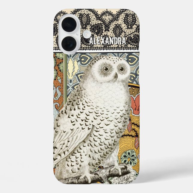 Your Name or Quote Owl Floral Damask Case-Mate iPhone Case (Back)